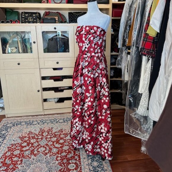 NAEEM KHAN PRINTED SIZE XXS LONG STRAPLESS DRESS - Picture 2 of 9